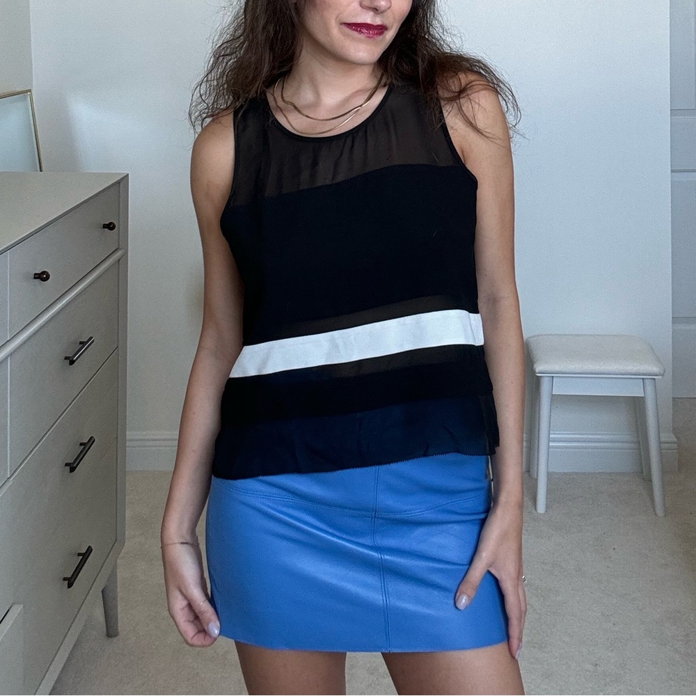 Parker black silk tank blouse w/ white stripe - size S - great condition